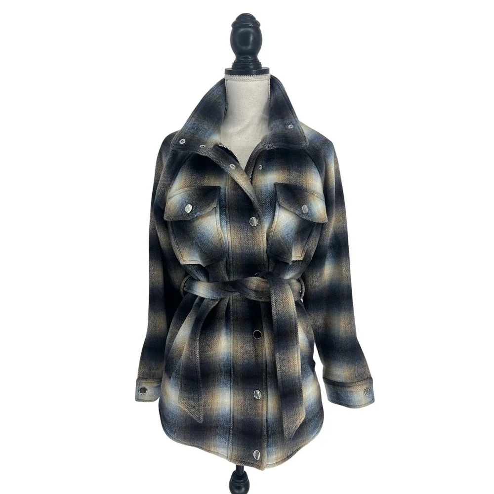 Veronica Beard Amari Khaki & Blue‎ Ombré Plaid Jacket Size XS